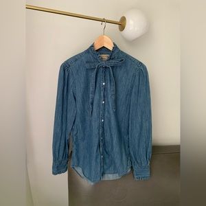 Polo Ralph Lauren ruffled tie-neck denim shirt